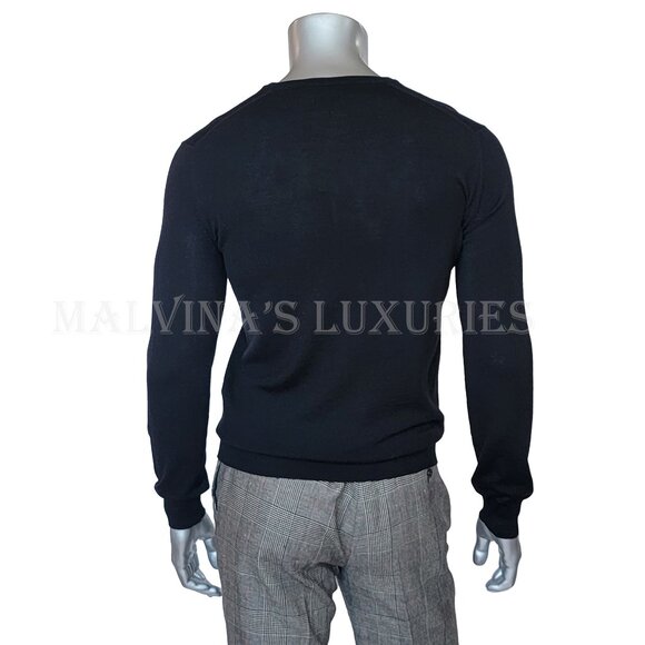 GUCCI MENS SWEATER BLACK WOOL V-NECK w HYSTERIA LOGO CREST sz M MEDIUM - Picture 6 of 10